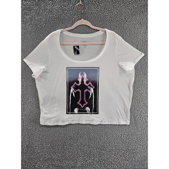 2Pac Shirt Womens 2X Only God Can Judge Crop Top White Neon Cross Rap Tupac - Picture 1 of 7